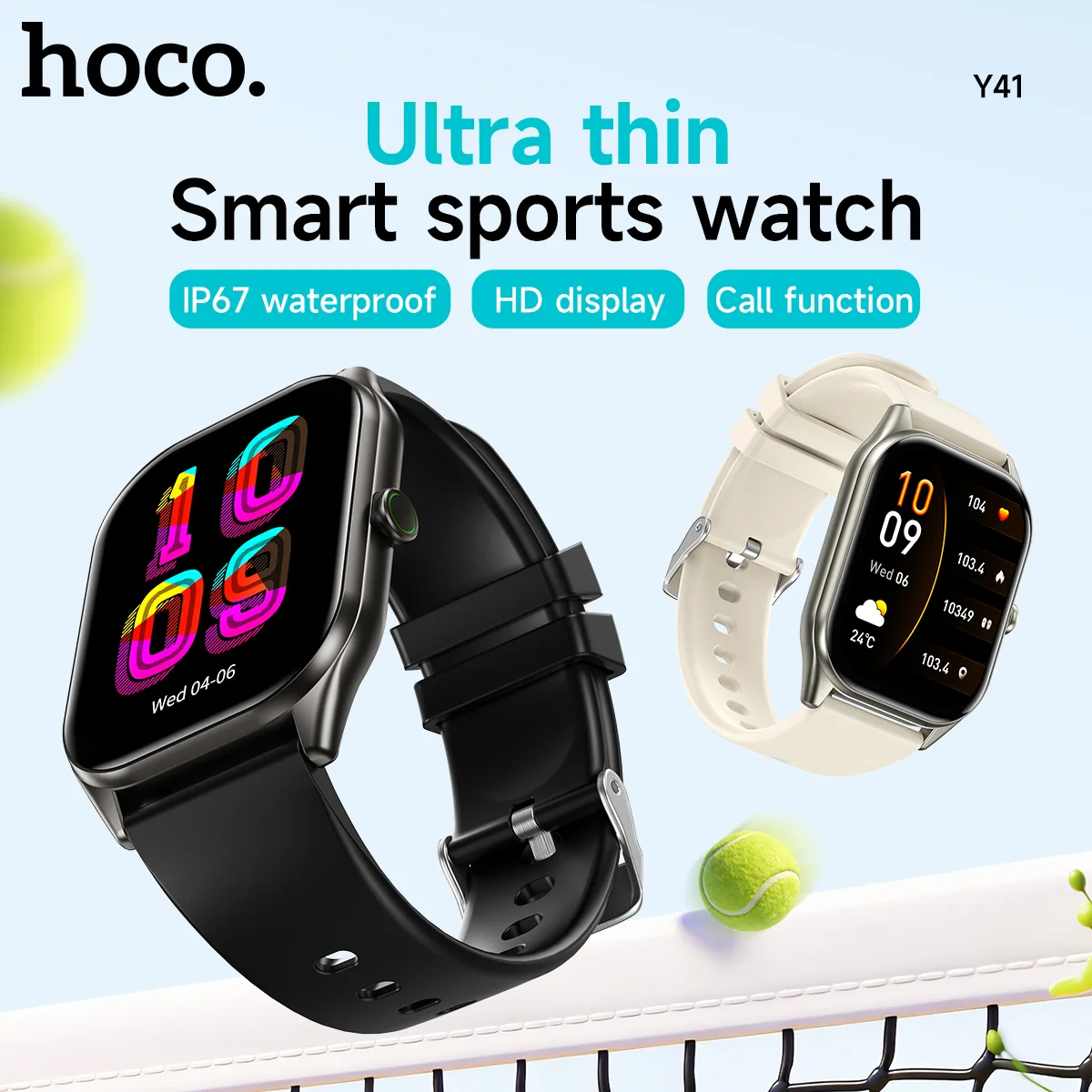 

HOCO 1.955 TFT Touch Screen Ultra Thin Smart Watch Heart Rate Blood Oxygen Sleep Monitoring Bluetooth 5.0 Call Sports Watch IP67