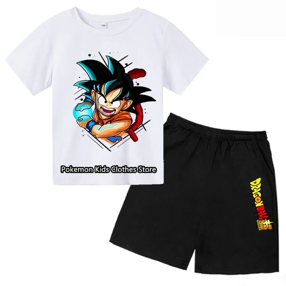 

Dragon Ball T-Shirt Pirate King Boys Girls Teenager Summer Short Sleeve Tops Children Casual Pikachu Tops Tee Shirt set