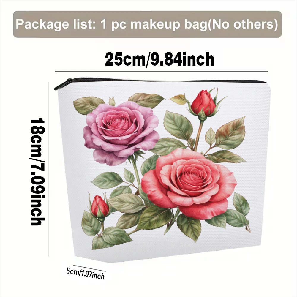 Rose Floral Pattern Print Design Makeup Bags for Girls Cosmetic Pouch Toiletry Bag Pencil Case Travel Storage