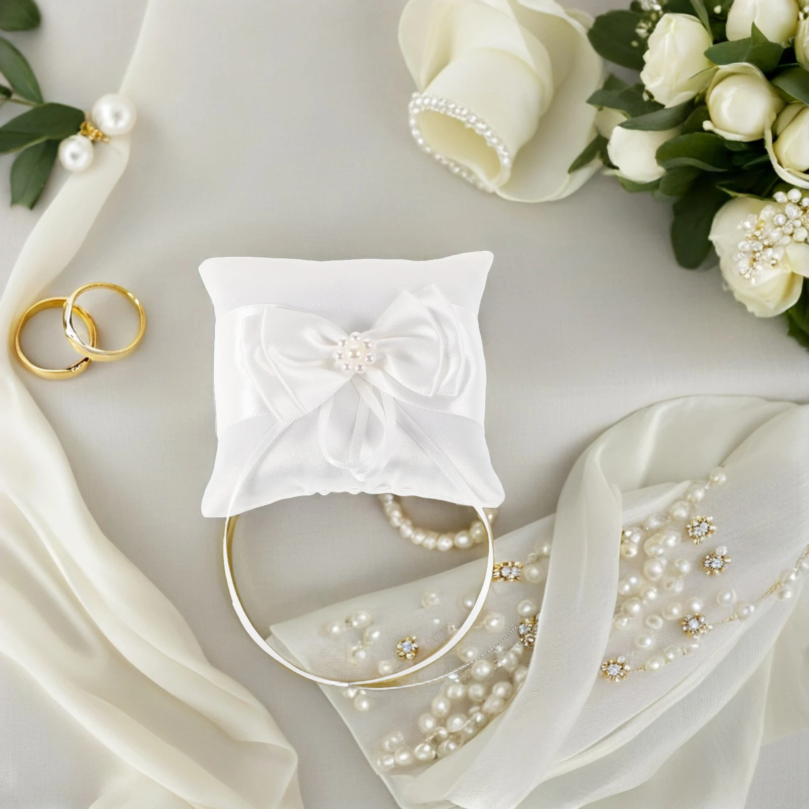 

Bridal Pillow Wedding Accessories Elegant Ring Bearer Cushion Ceremony Flower Holder Satin Wedding Party Favors