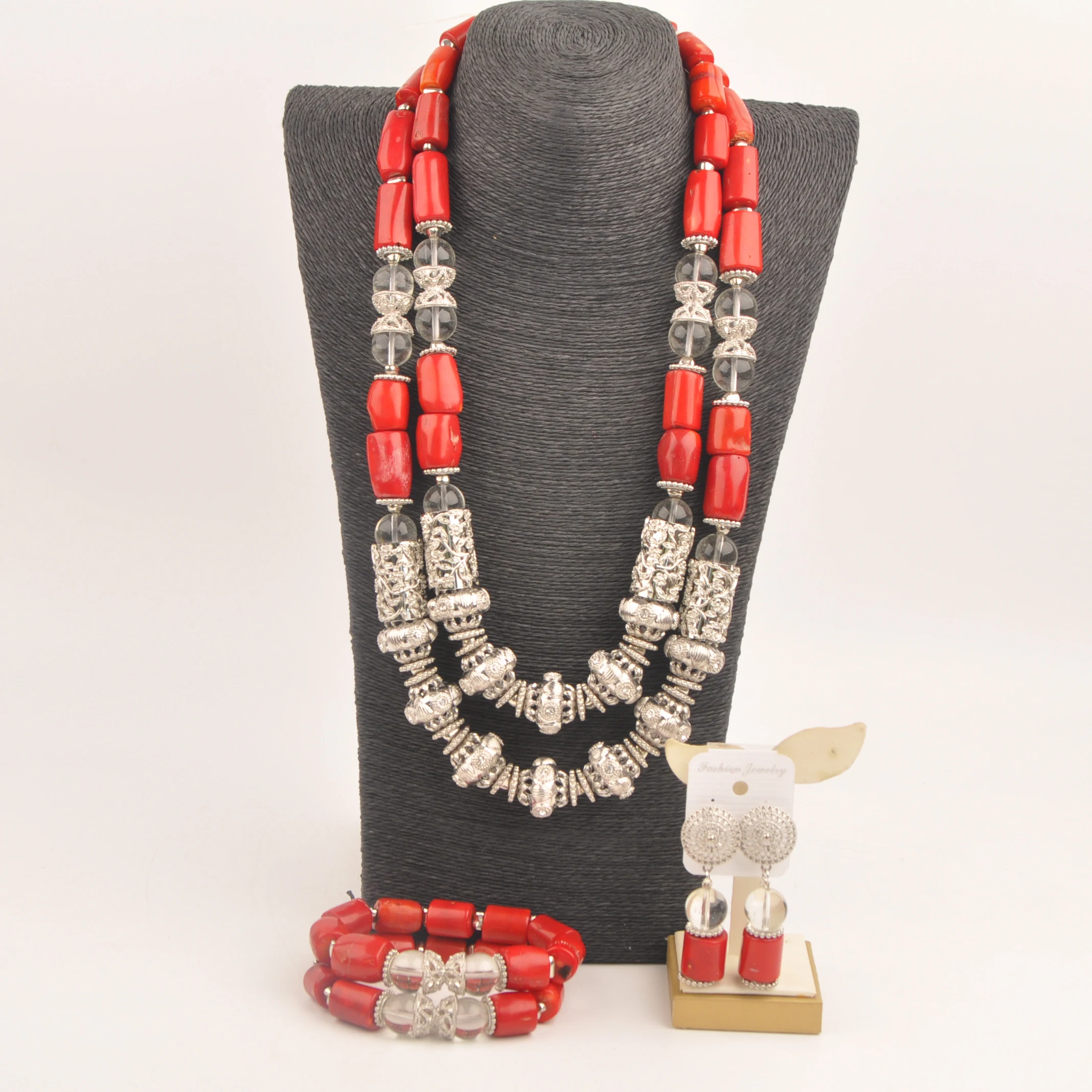 

African Wedding Necklace Red Coral Beads Bridal Jewelry Sets