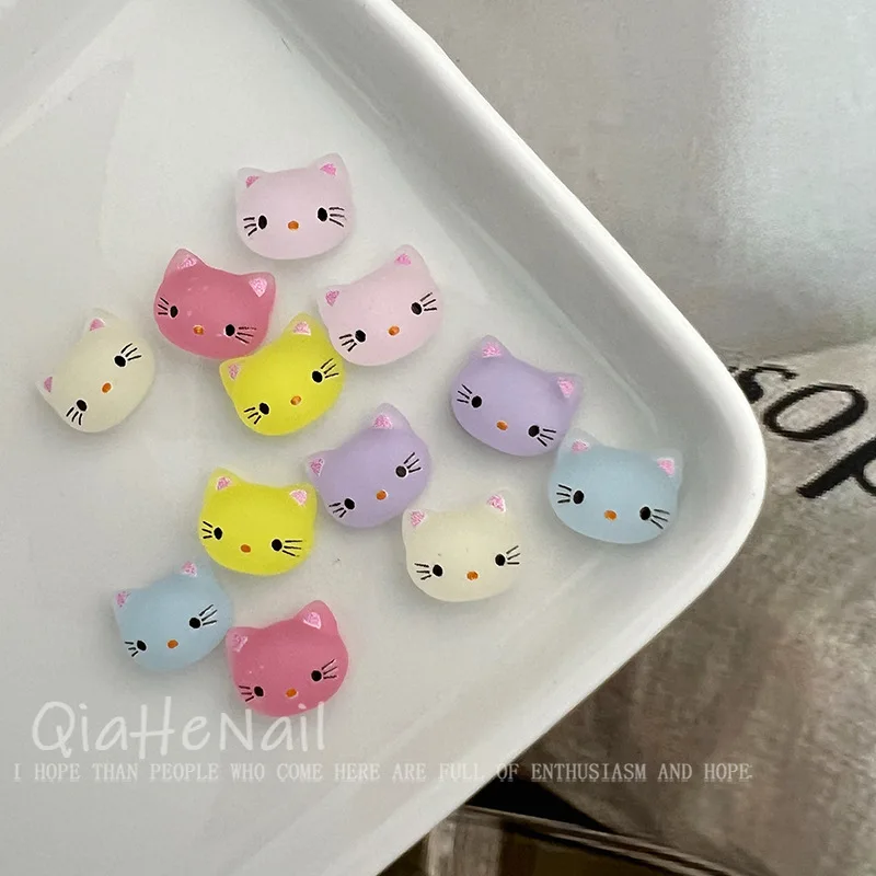 20pcs Mini Cute Matte Sanrio Colorful Hello Kitty Head Cartoon Nail Charms Resin DIY Nail Decoration Nail Art Jewelry