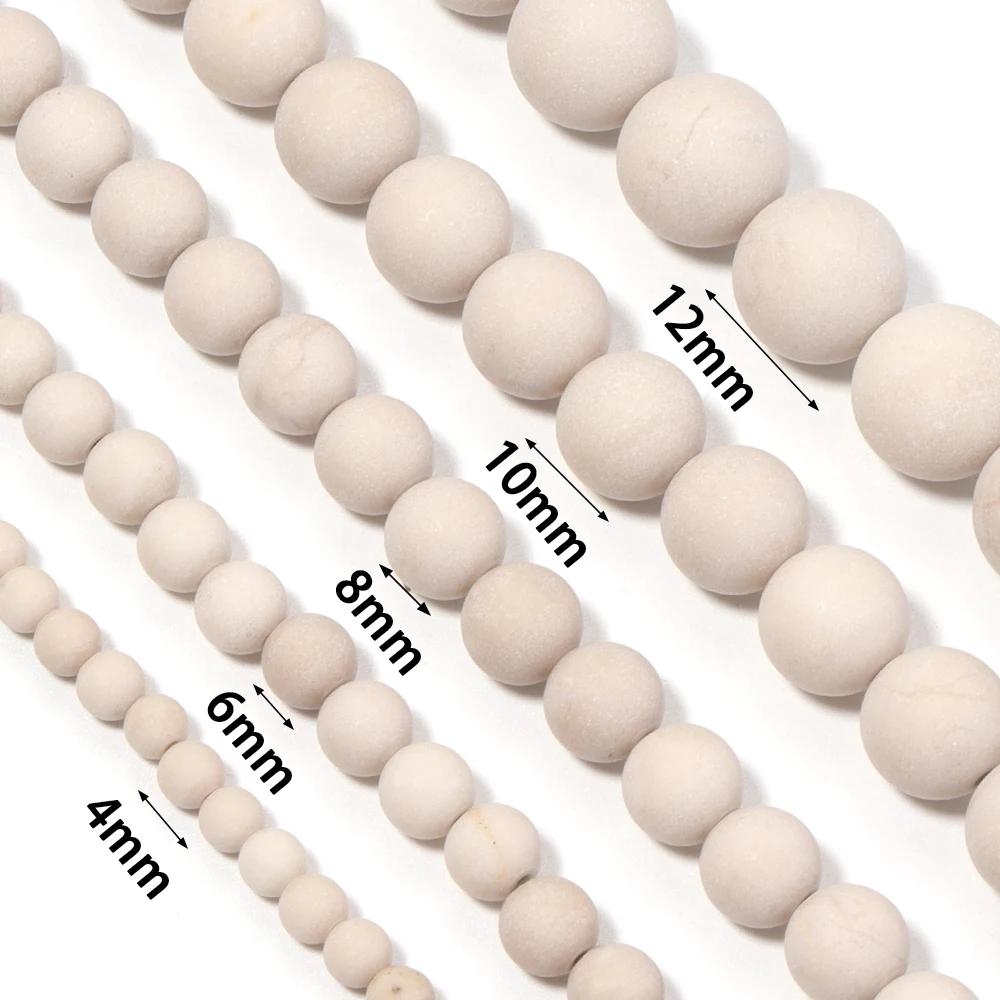 28-80 Stück 4-12mm Matte/Glatte Runde Fossilperlen Beige Lose Perlen Natursteinperlen für Schmuckherstellung DIY Armband Halskette – Detail 1