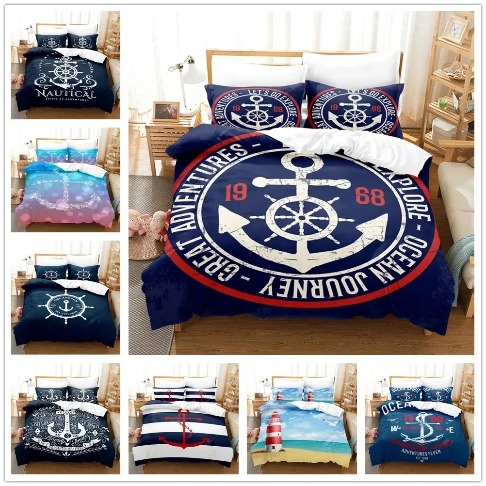 

Marine Duvet Cover Set Anchor Pattern Bedding Set Ultra Soft ComforterQuilt Cover Set&Pillowcases for Kids Teens Boys Bedroom