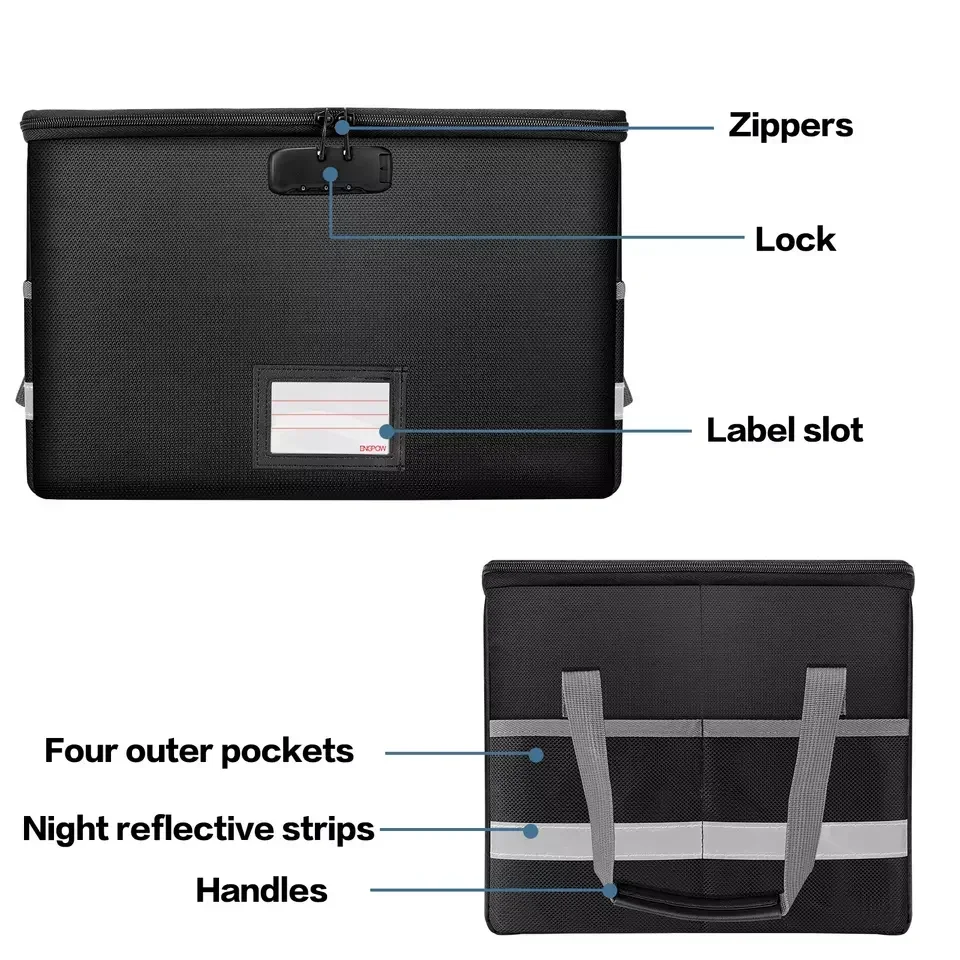 Firproof Document Box Office Large Capacity Waterproof Safe Case Zipper Lock Fireproof Document Bag for Valuables File Storage