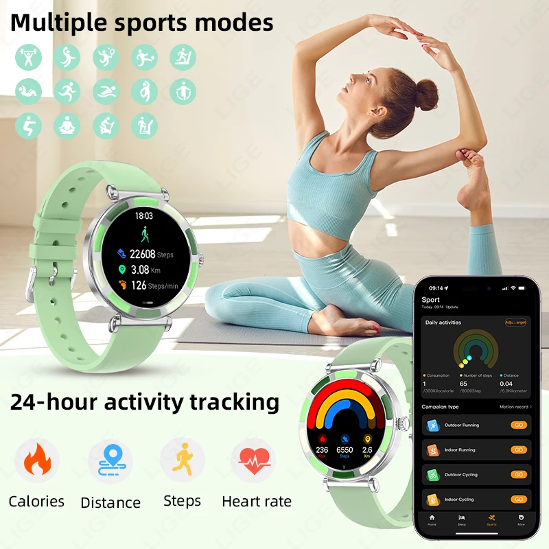 LIGE mode montre intelligente femmes sang oxygène surveillance de la fréquence cardiaque Sport Fitness Tracker Bluetooth appel 2025 nouvelle montre intelligente femmes
