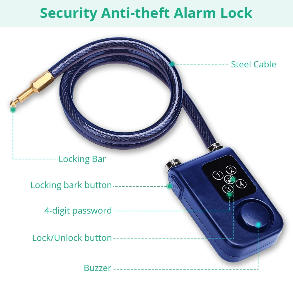 Bike Motorcycle Lock Alarm Anti-Theft Security Wireless Remote Control Alarm Lock System for Door Outdoor Cycling Bike