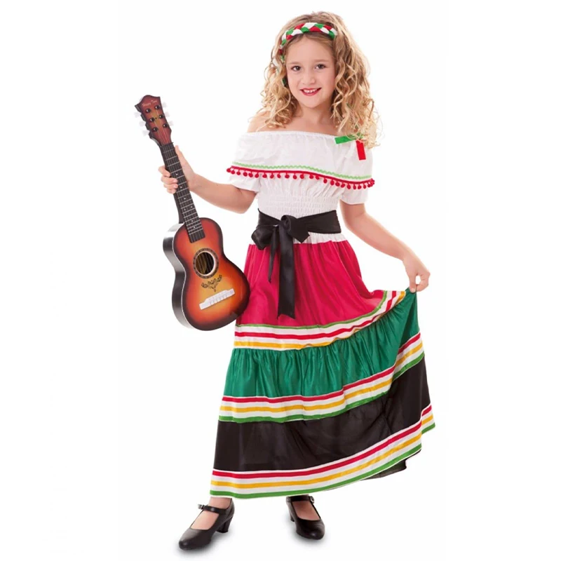 2025 New Arrival Child Western Senorita Fiesta Halloween Dress Up Little Girl Mexican Dancer Costume