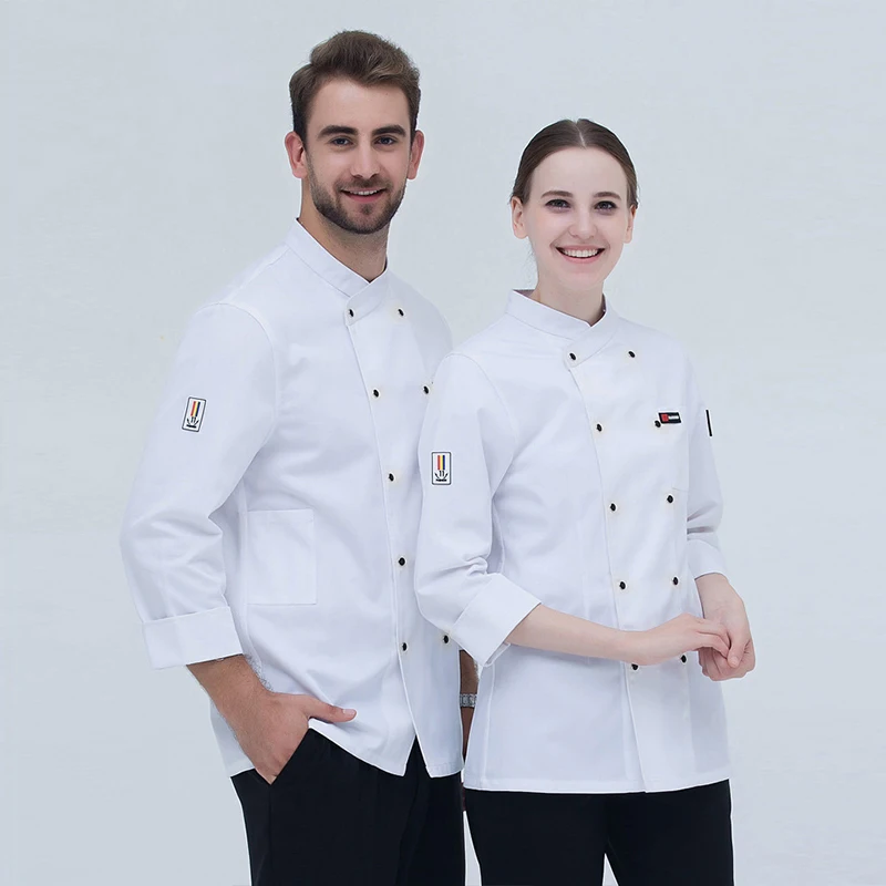 Camisa de Chef de manga larga para hombre y mujer, chaquetas de cocina para restaurante, ropa de trabajo de camarero, uniforme profesional, monos de panadería