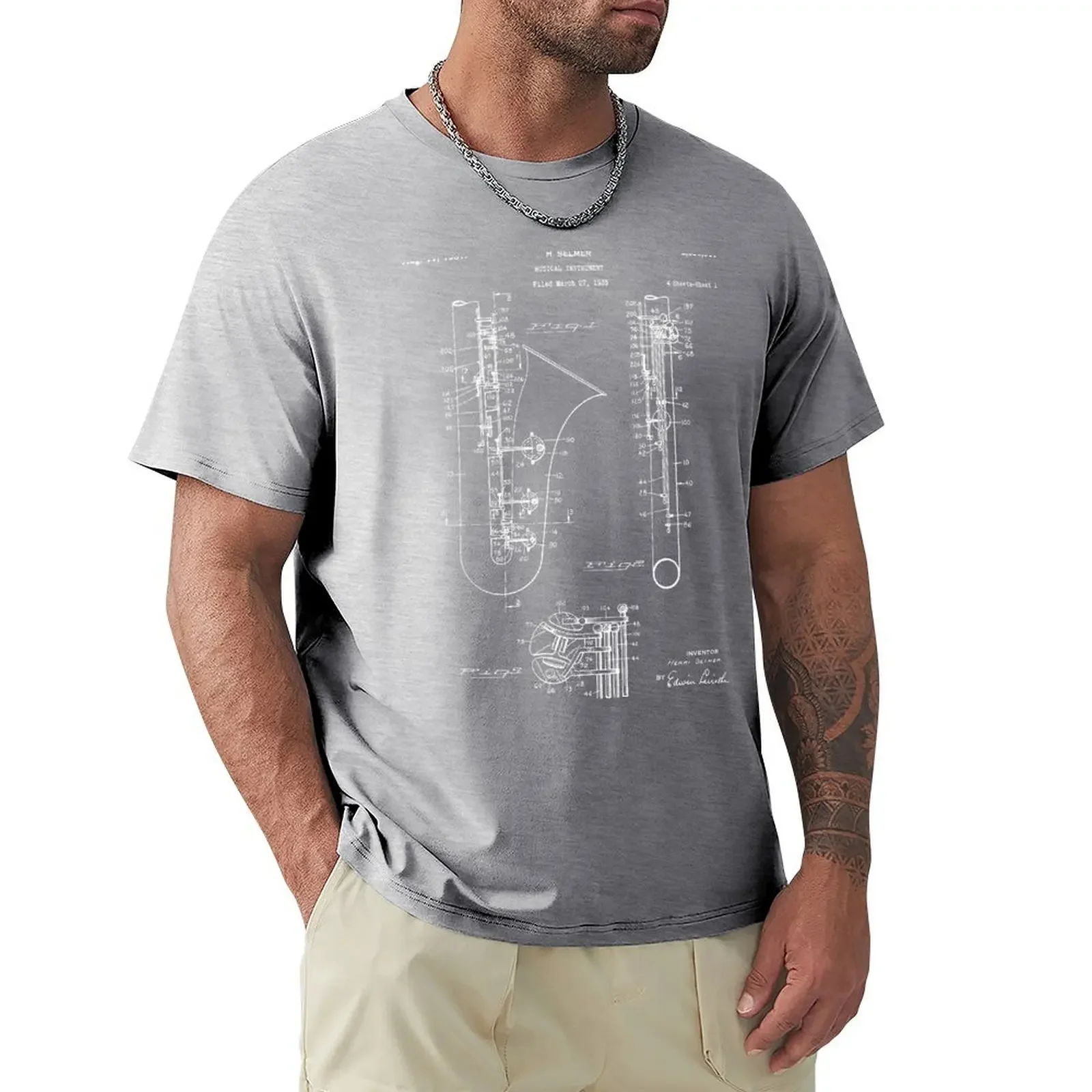Shirts Graphic Tees Men Clothings Selmer Saxophone Patent - Saxophone Art - Blueprint T-Shirt Men Clothing Graphic Funny Summer image 5
