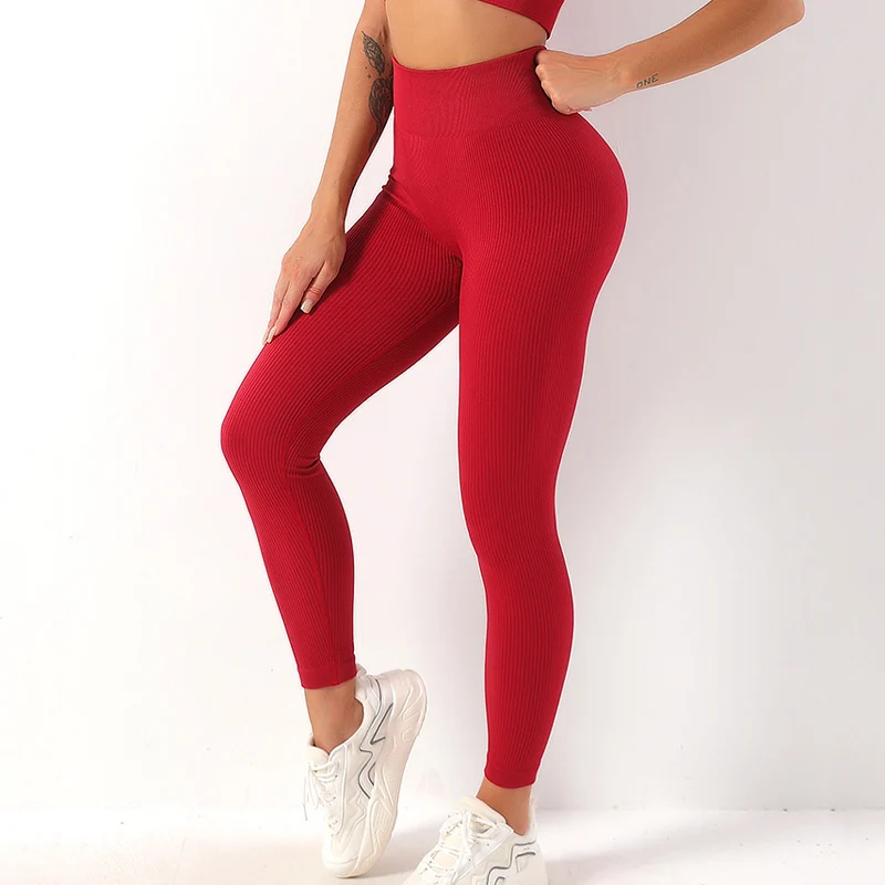 Women Ribbed Seamless Leggings High Waisted Gym Yoga Pants Push Up Leggings Athletic Fitness Workout Leggins Booty Sport Tights