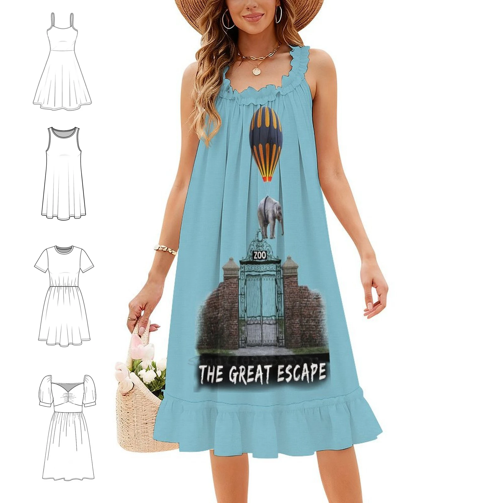The Great Elephant Escape From The Zoo Women's Elegant Party Dress A-Line Dress With Short/Long/Sleeveless Options Elephant