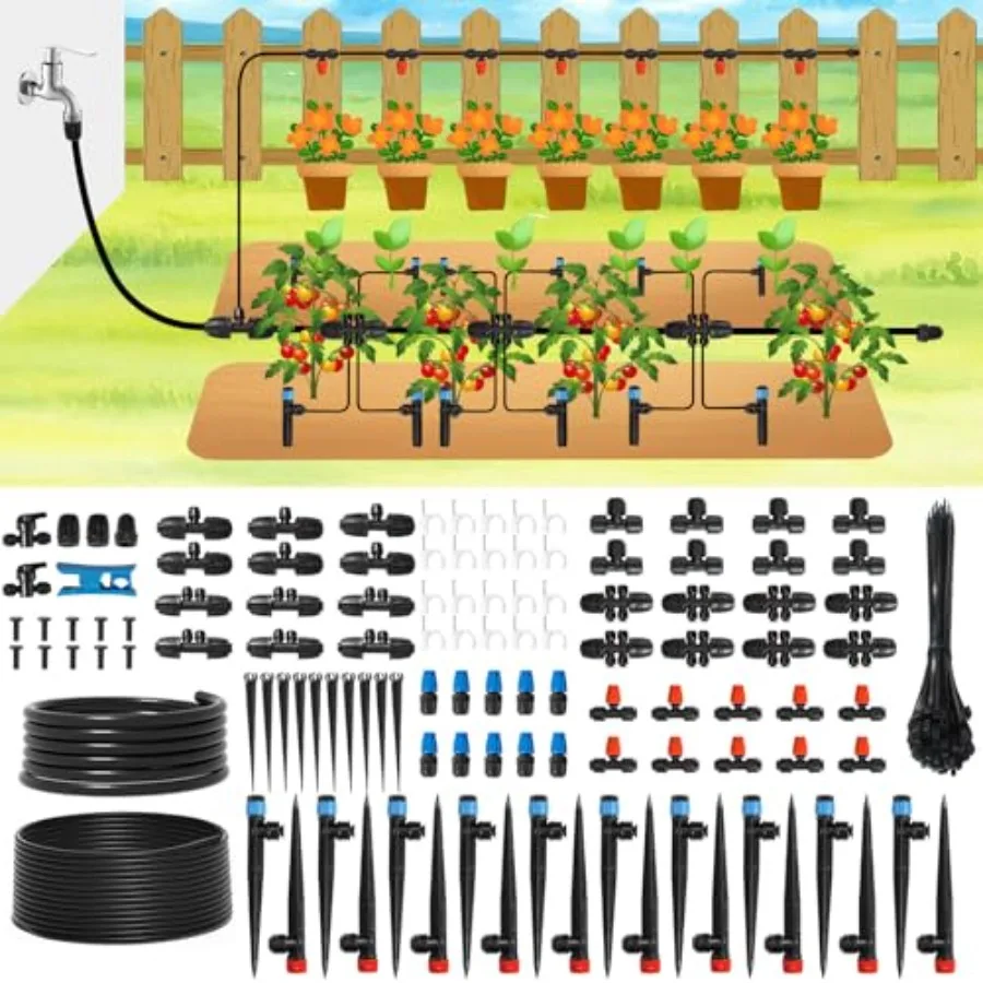 

Комплект для капельного орошения: автоматическая система полива, 75 м, распылитель-спринклер, DIY-устройства с трубками 1/4 и 1/2 дюйма, регулируемые насадки