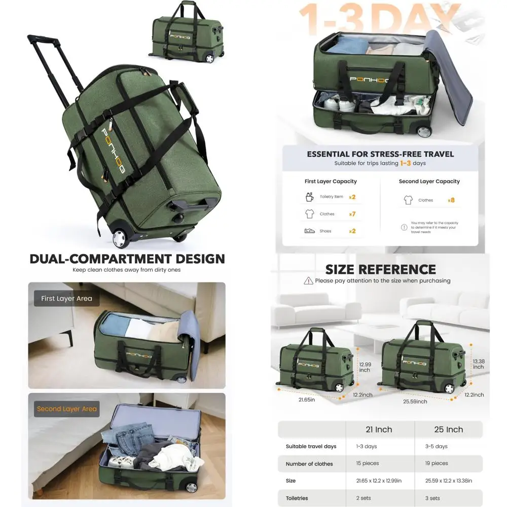 حقيبة كبيرة مقاومة للماء مع عجلات وحجرة أحذية للسفر للرجال