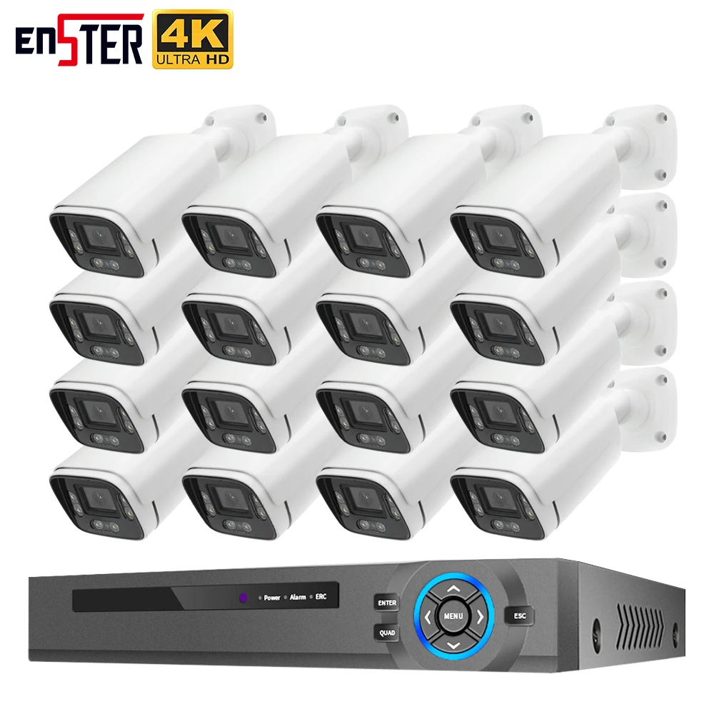 Wholesale Price 16 Channels Outdoor Face Detection H.265 4K 8MP Wired POE IP Network Security Home CCTV Camera System