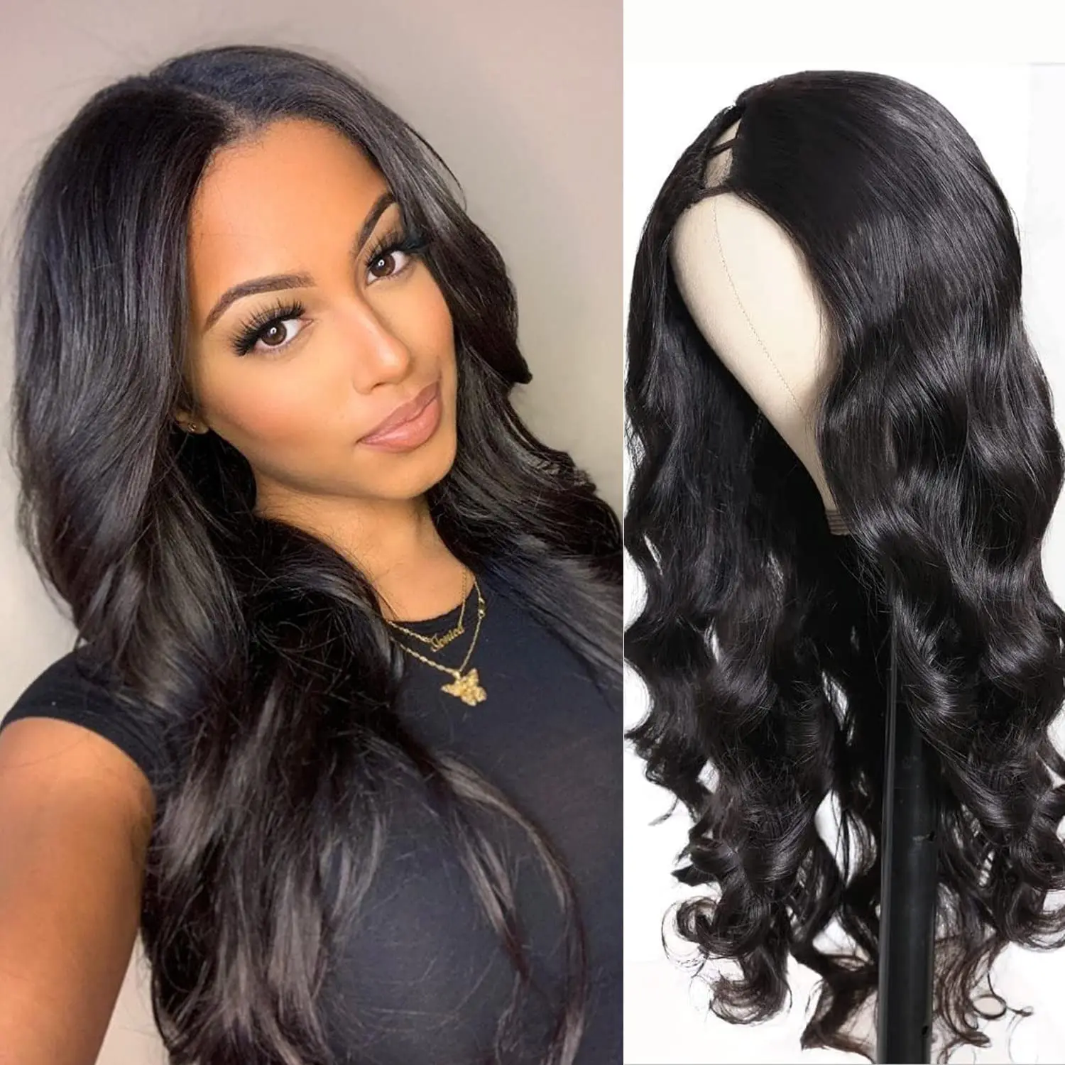 

Body Wave V Part Wig 100% Human Hair Beginner Friendly Brazilian Virgin Hair Full Machine Made Wig Natural Color 180% Density