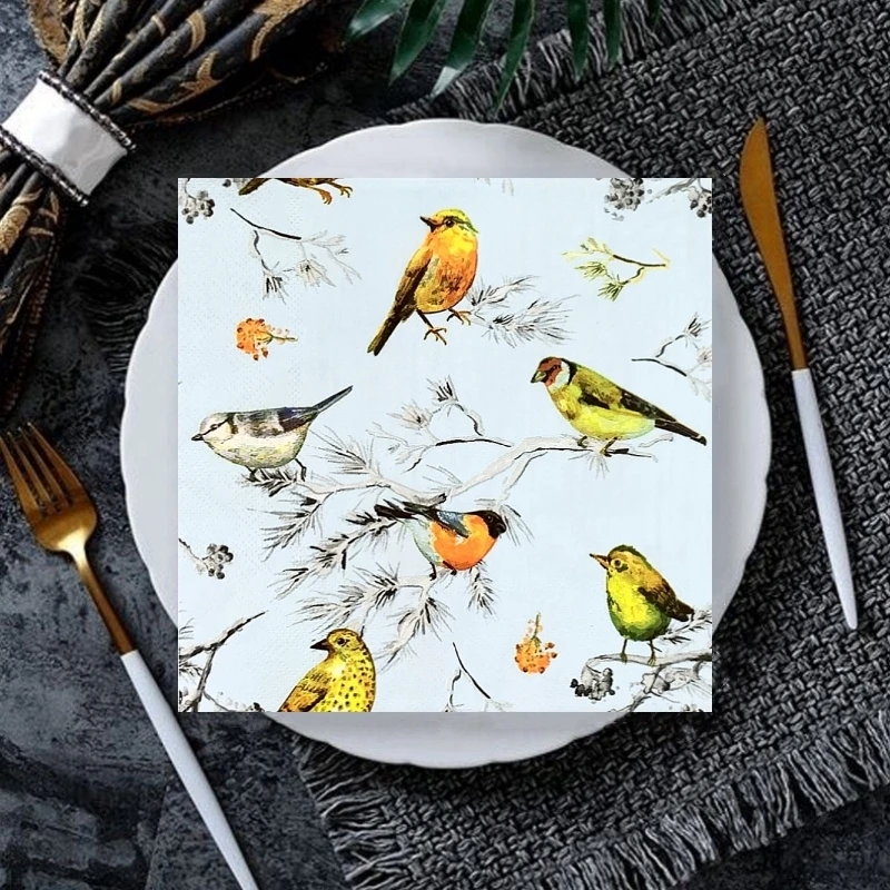 20Pcs/Bag Vintage Birds Flower Decoupage Paper Napkins Bird Floral Paper Serviettes for Xmas Wedding Party Tableware Decor Hot 6