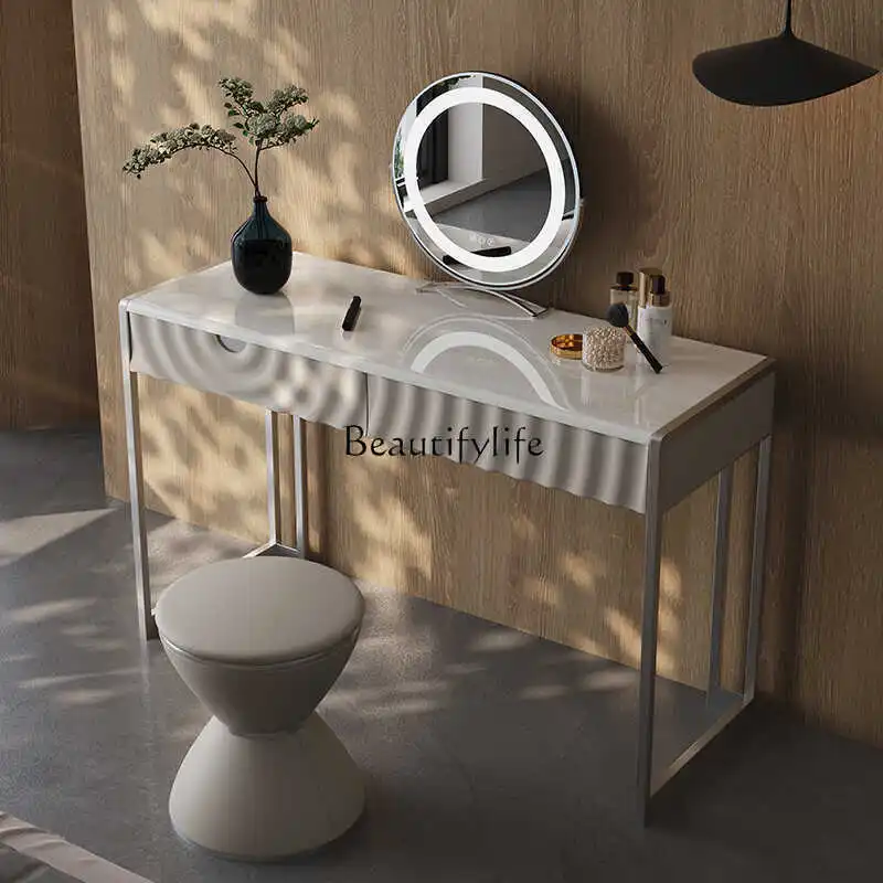 

ld38 Italian minimalist supercrystalline stone dresser with mirror small apartment light luxury bedroom cosmetic cabinet