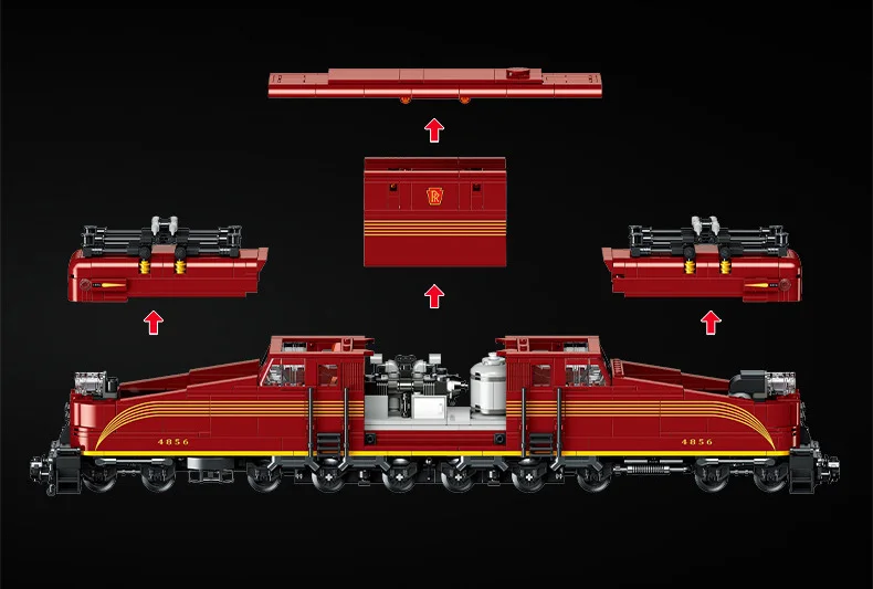 Klassisches Stadtfahrzeug-Bausteinset Eisenbahn-Konstruktion Vintage-Expresszug Lernspielzeug-Kollektion mit Beleuchtung – Detail 4