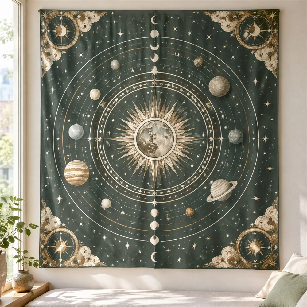 VIKAMA Planet Orbits Tapestry Wall Hanging, Cosmic Aesthetic Room Decor Wall Art Tapestries for Bedroom Study Living Room Office