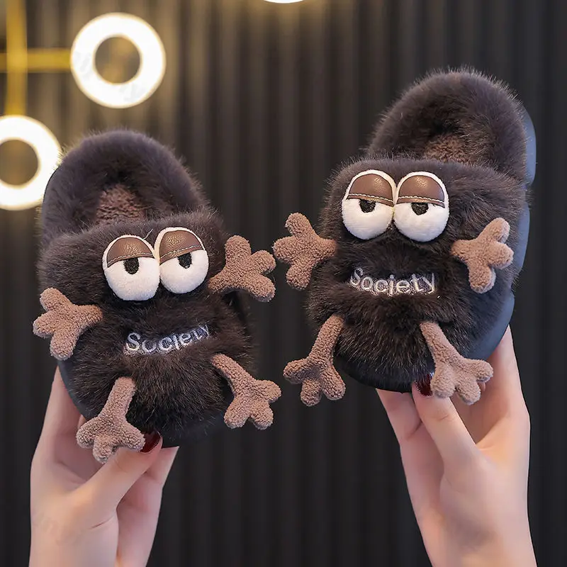 2024 New Funny Slippers Children Plush Shoes Soft Bottom Home Cotton Shoes Kids Flip Flops Cute Cartoon Boys Girls Home Slippers