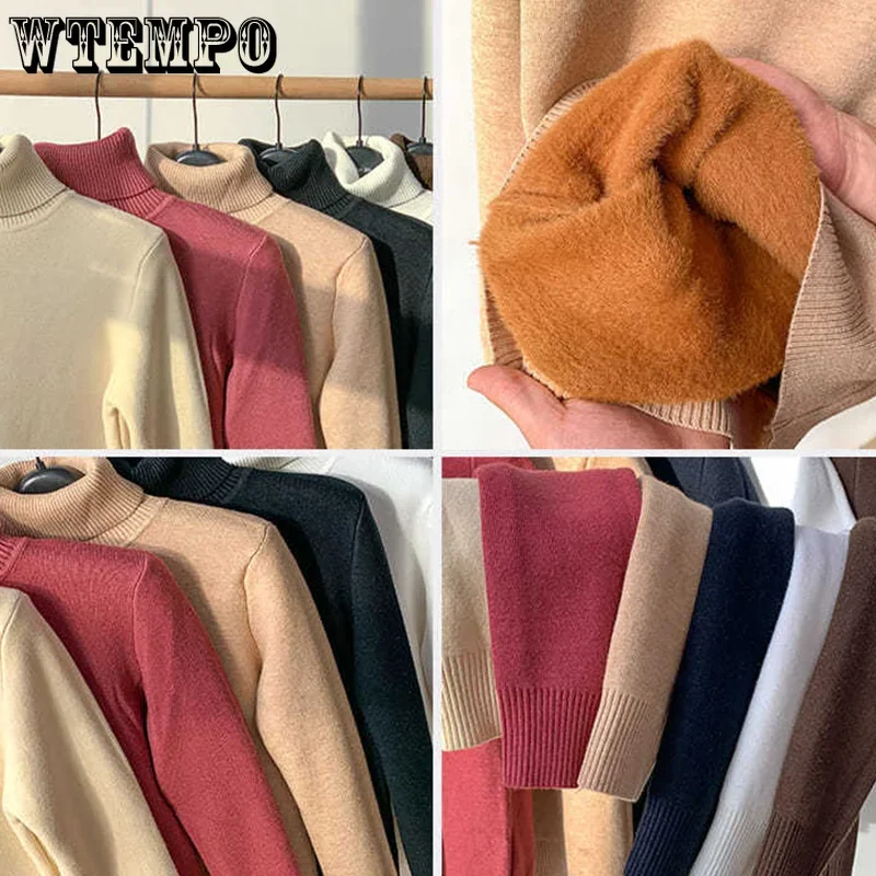 Turtle neck suéter de invierno para mujeres elegante grueso y cálido suéter de punto para mujeres de manga larga suéter de punto básico suelto