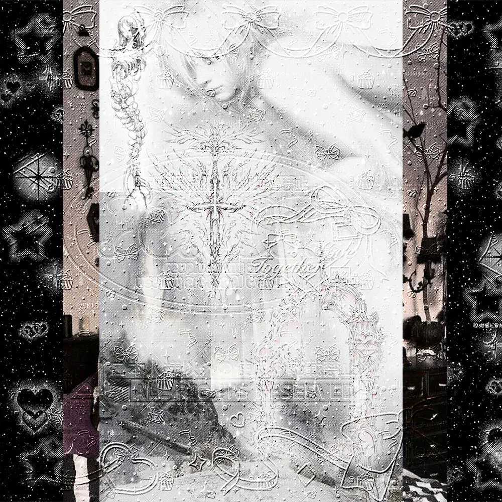 Dark Gothic Mine Style Tapestry, Monochrome Bedroom Scene with Cross & Coffin Print, Visual Kei Aesthetic Wall Hanging, Black &