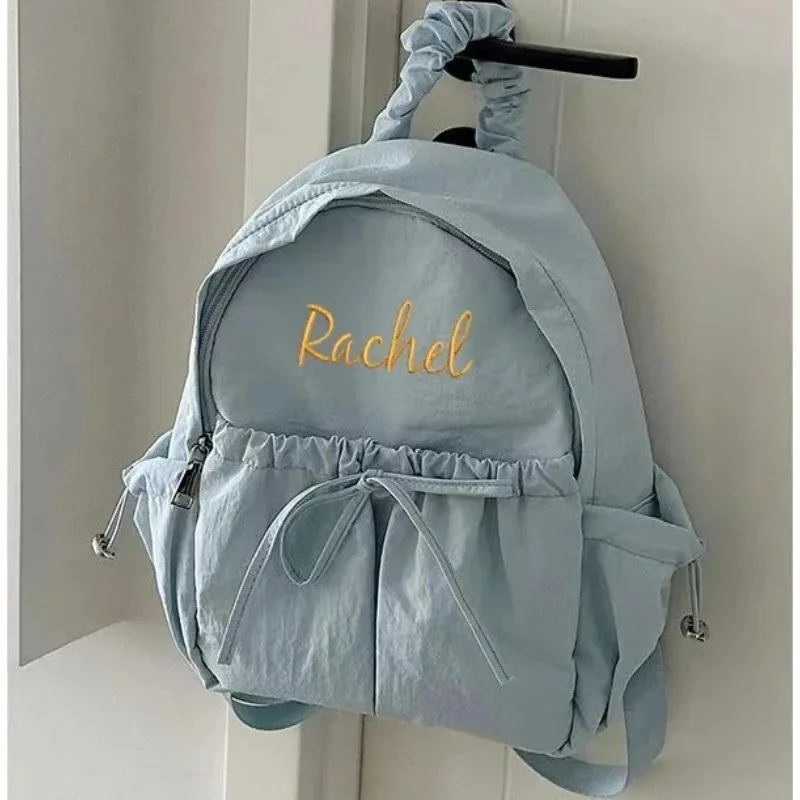 Personalized Embroidered Name Drawstring Bow Backpack - Large Capacity Versatile Bag for School & Travel, Simple Style Backpack