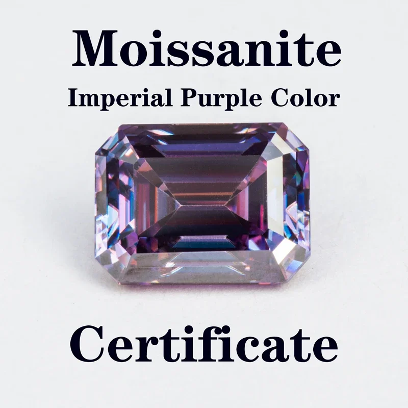 

Moissanite Emerald Cut Imperial Purple Color DIY Charms Ring Necklace Earring Main Materials Extremely Shiny Quality Certificate