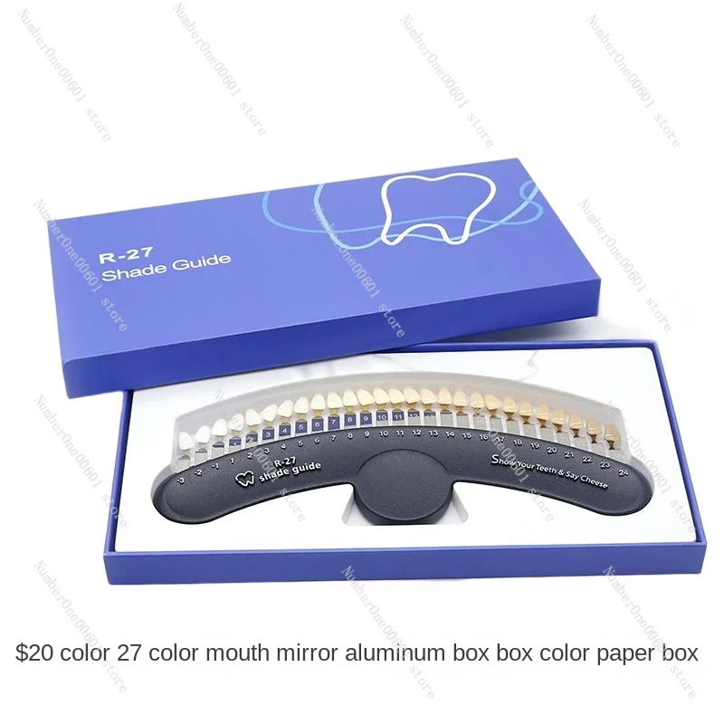 Dental Teeth Shade Guide Dentist Tools Color Contrast Board 27 Color Whitening Shade Guide with Mirror Shade Guide