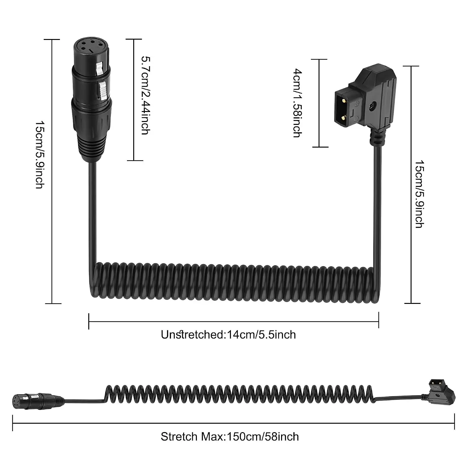 JavicTech D-Tap to 4 Pin XLR Cable, Coiled Spring XLR 4 Pin Female to D-tap Male Camera Power Supply Cable Compatible