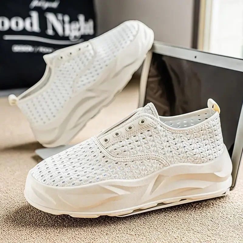 

Мужские дышащие повседневные туфли для скейтбординга на толстой подошве, лето 202, модные кроссовки для папы, резиновая подошва, не выше щиколотки