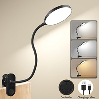 Desk Lamp Clip Reading Light with USB Rechargeable, Flexible Gooseneck Eye-Caring Table Light, 3 Colors 10 Dimmable Clip on Lamp
