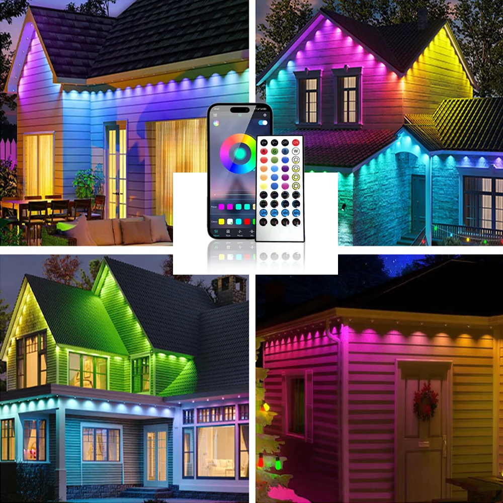 30M RGB Eaves Lights Smart Bluetooth Permanent Outdoor Lights Outdoor Waterproof Garden Lighting Strings Decor Holiday Lights