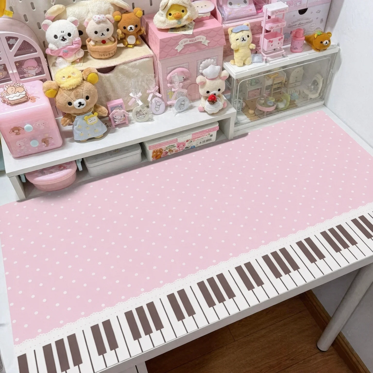 Korean Piano Polka Dots Pink PU Leather Desk Pad Mouse Protector Large Small Mouse Pad Home Office Game Pc Laptop Keyboard Mat
