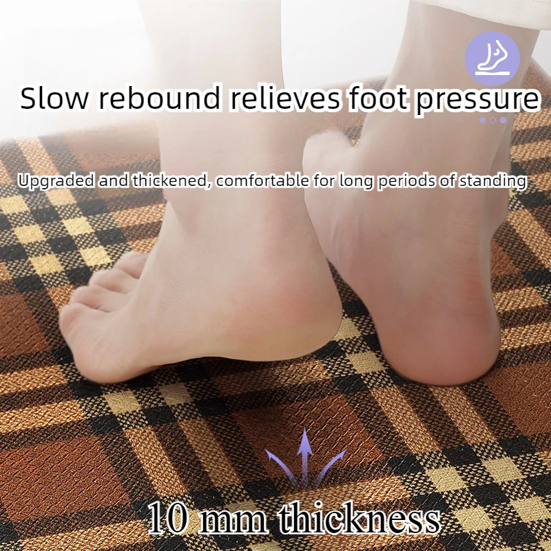 Slow Rebound Anti Fatigue Kitchen Mat, Vintage Plaid Long Runner, Waterproof Oil Proof, Double Side Non Slip, No Wash Easy Clean