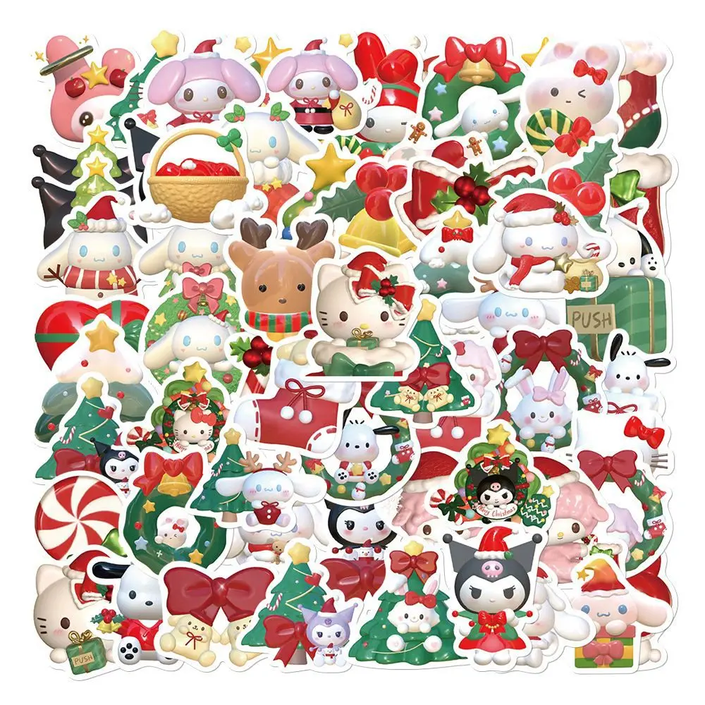 62PCS Christmas Sanrio Stickers HelloKitty Kuromi Melody Anime Stickers Decals DIY Notebook Luggage Phone Fridge Toys Gift