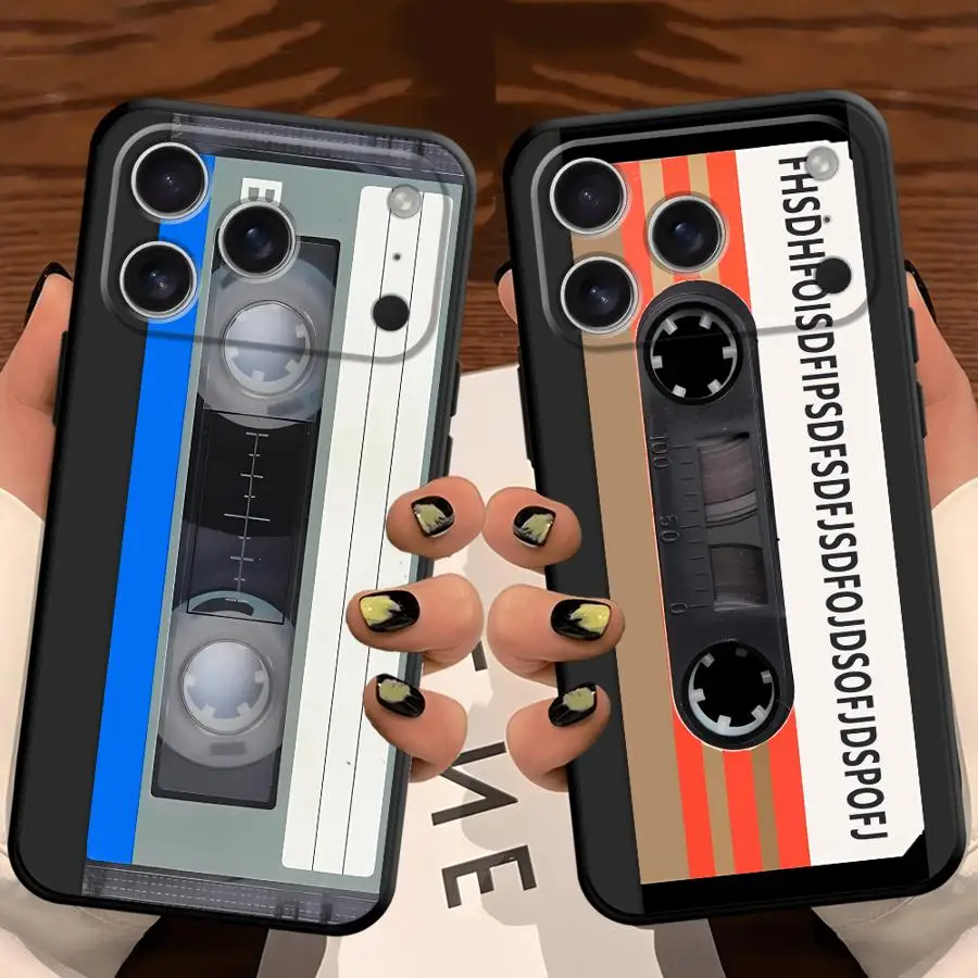 Case for iPhone 17Air XS Max 13 12 11 17 Pro Max 15 16 14 Plus XR 7 8 Black Soft Phone Cover Fashion Retro Cassette Tape