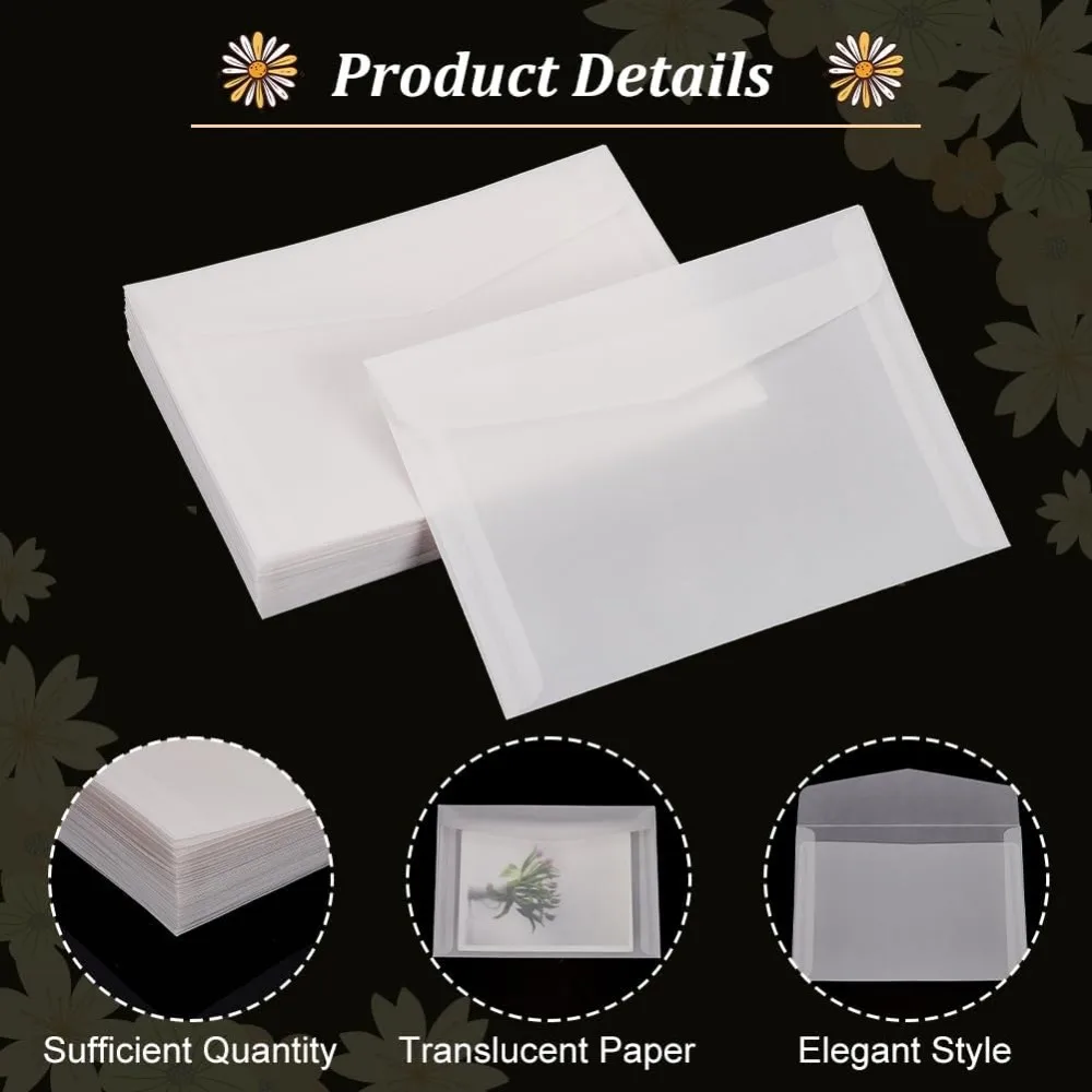 50pcs Translucent Envelopes 6.9x 4.9\'\'/17.5x12.5cm Glassine Envelopes White Clear Paper Envelopes Tissue Seed Envelopes for