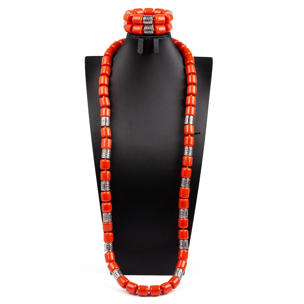 Long Fashion Wedding Beads Necklace White Artificial Coral Bridal Jewelry Sets African Beads Jewelry Set  ABK261