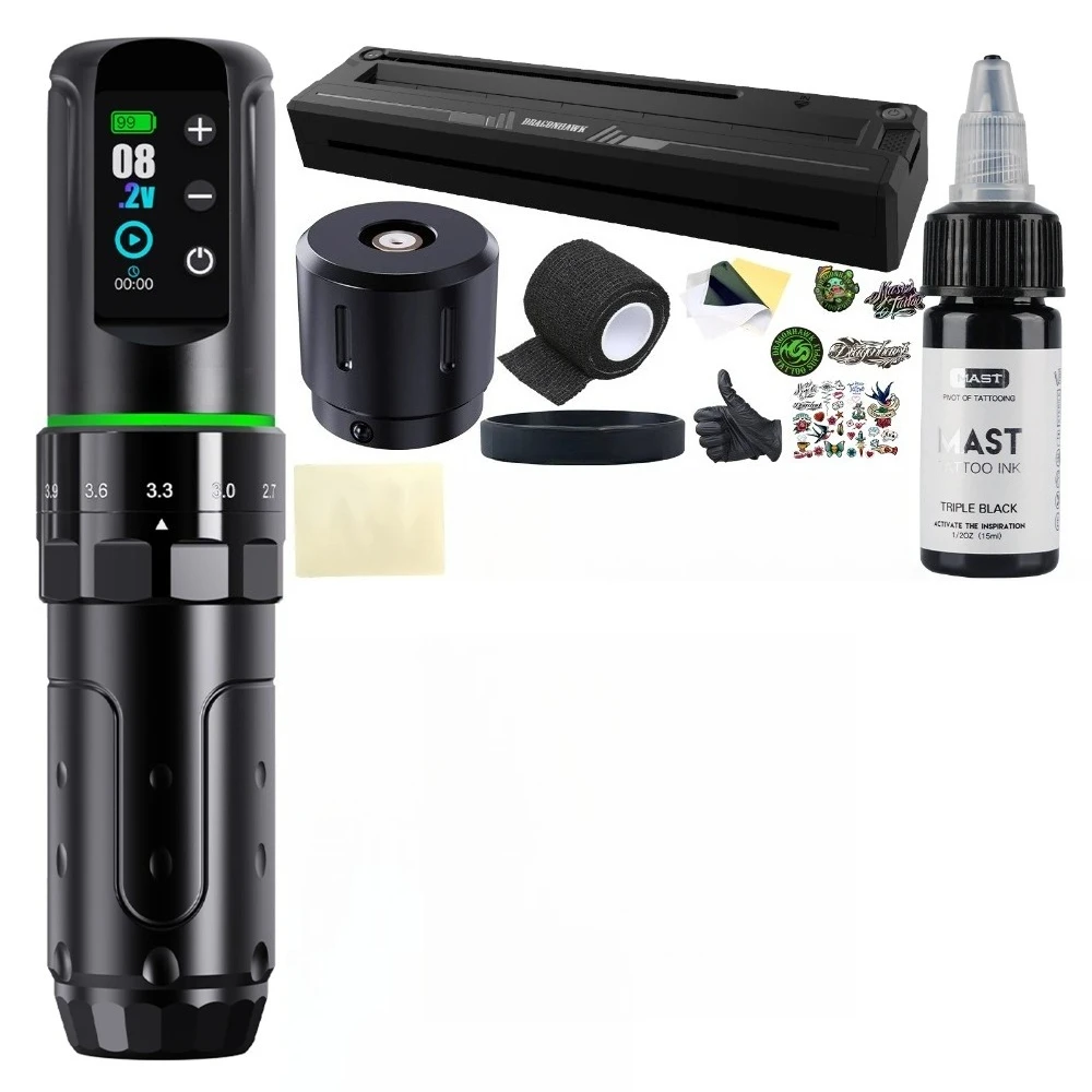 Wireless Tattoo Machine Kit Complete 7 Strokes 2000mAh Batteries Transfer Machine Pro Tattoo Needles for Beginner