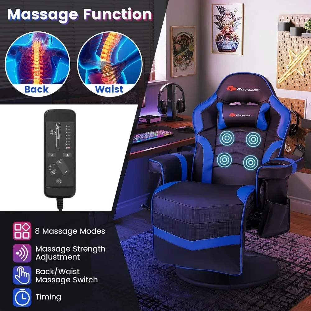 Gaming Fauteuil, Verstelbare Massage Gaming Stoel Met Bekerhouder Voetsteun Ergonomische Single Sofa Woonkamer Home Theater Zitplaatsen