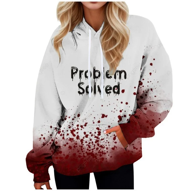 I'M Fine Bloody Sweater Terror Blood Shirt Problem Solved T Shirt Women Funny Halloween Cosplay Blood Clothes Hoodie