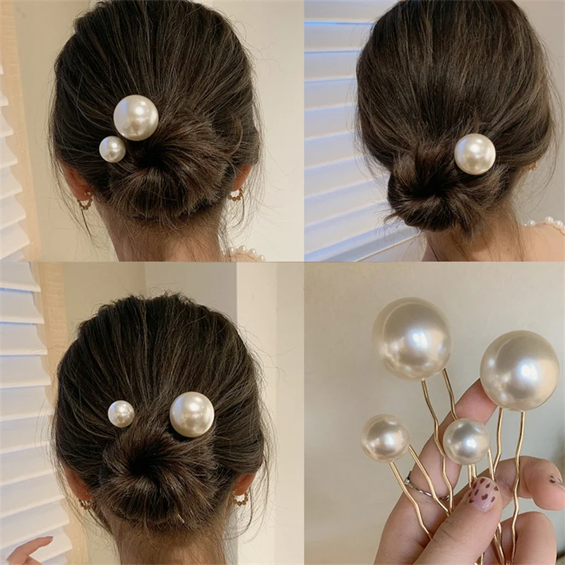 Elegant Imitation Pearl Hairpin Set U-shaped Twist Design Simple Temperament Pill Head Plating Tools Women Hair Accessories