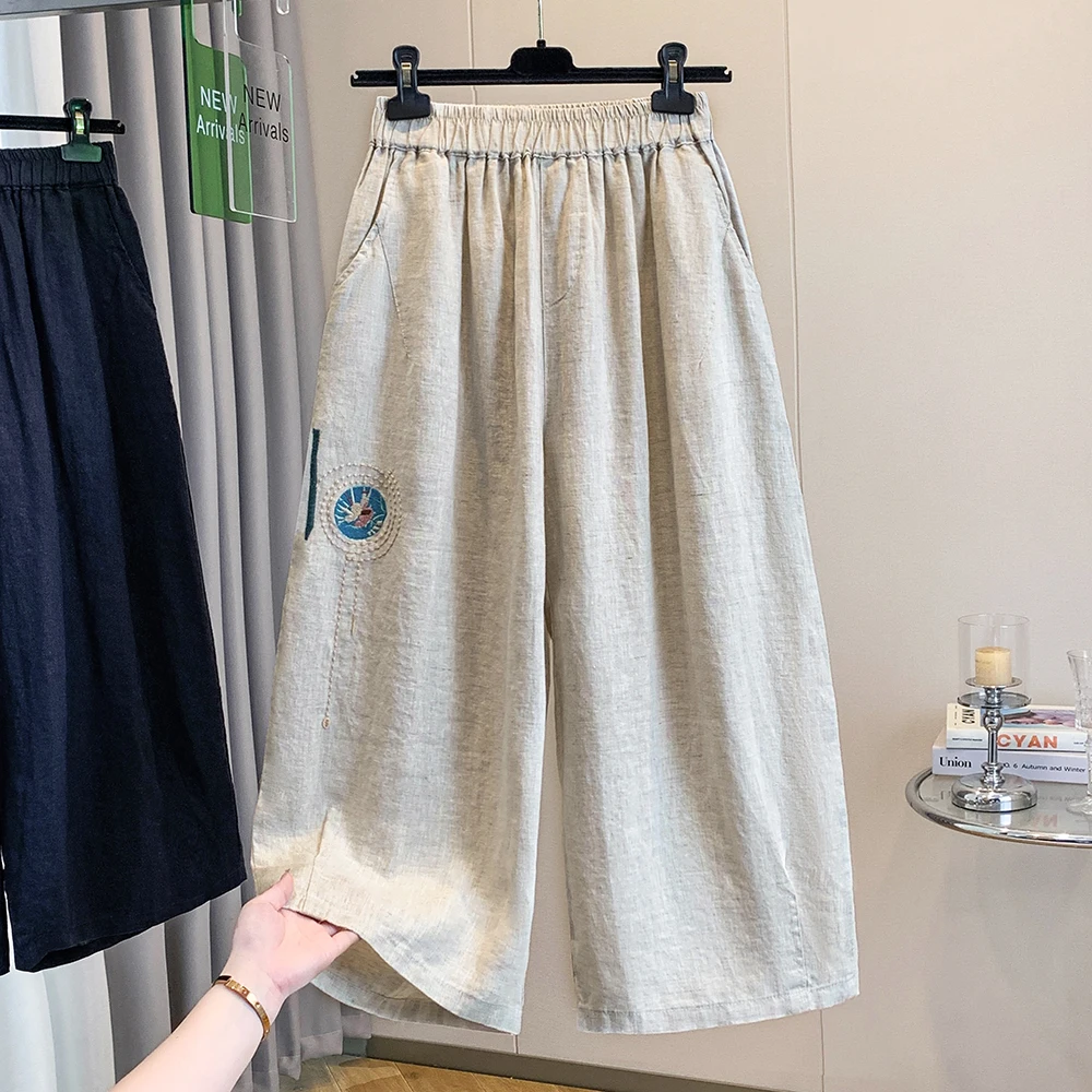 

Casual Cotton Linen Men's Style Summer New Thin Wide Leg Pants Fashionable Loose Fit Ladies Casual Trousers Comfortable Breat...