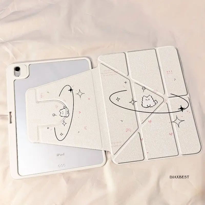 Korean Ins Cute Kitten iPad Case For iPad Pro 11 13in 2025 iPad Pro 12.9in Air7 10th 11th M4/5 MINI 3+y Fold Rotate Cover y2k