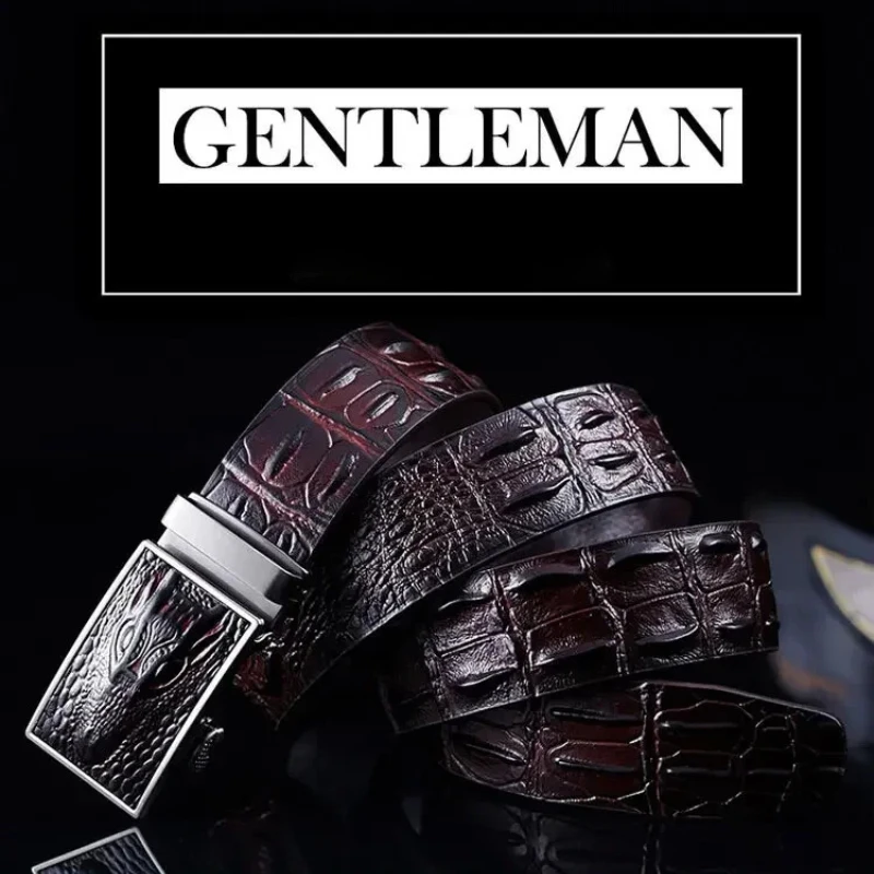 NEW High Quality Cow Genuine Leather Belt for Men Automatic Buckle Crocodile vintage cintos men Jeans belt luxury wedding belts
