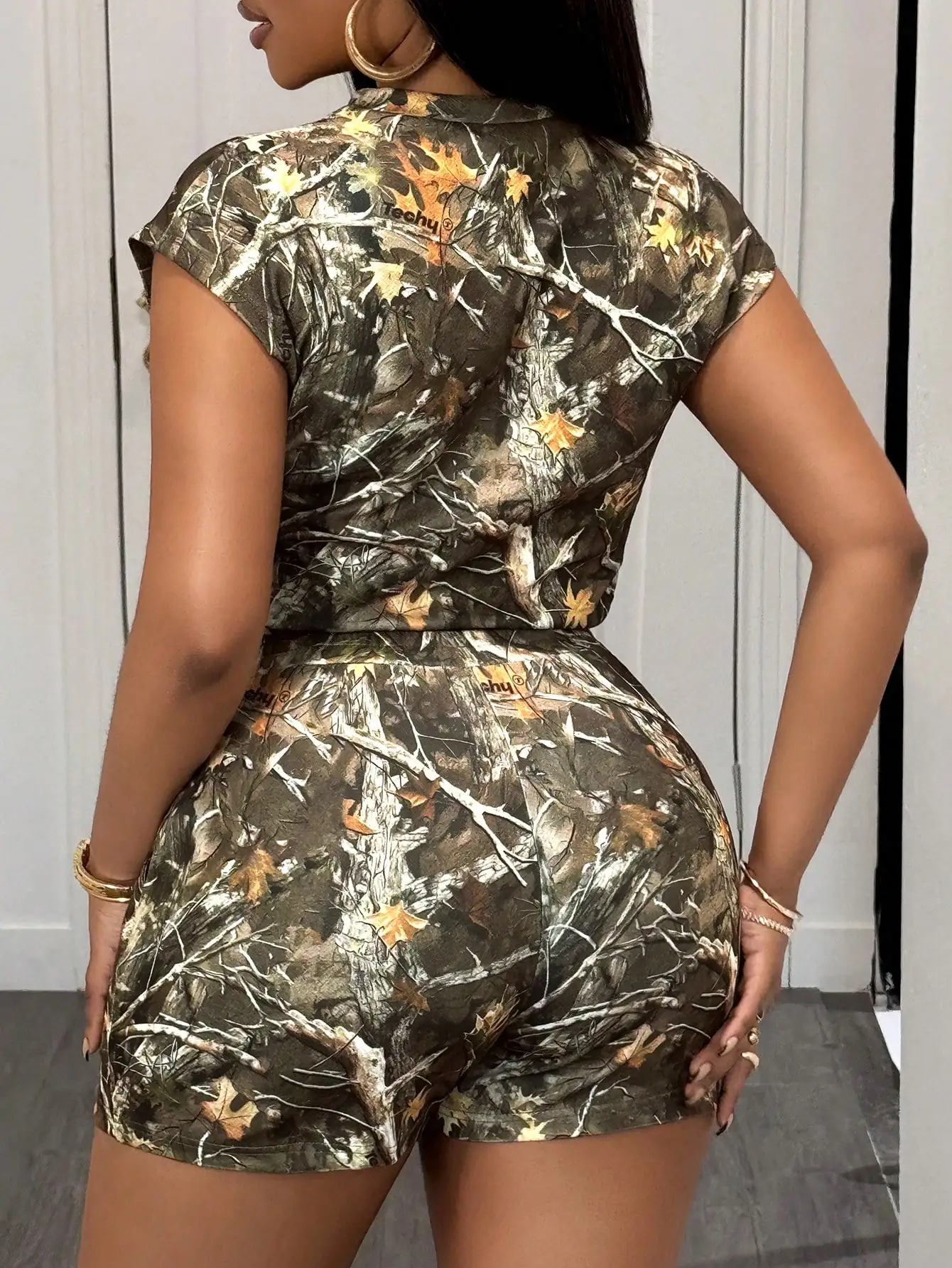 

Camouflage Print 2 Piece Set Women Casual Crop Top And Shorts