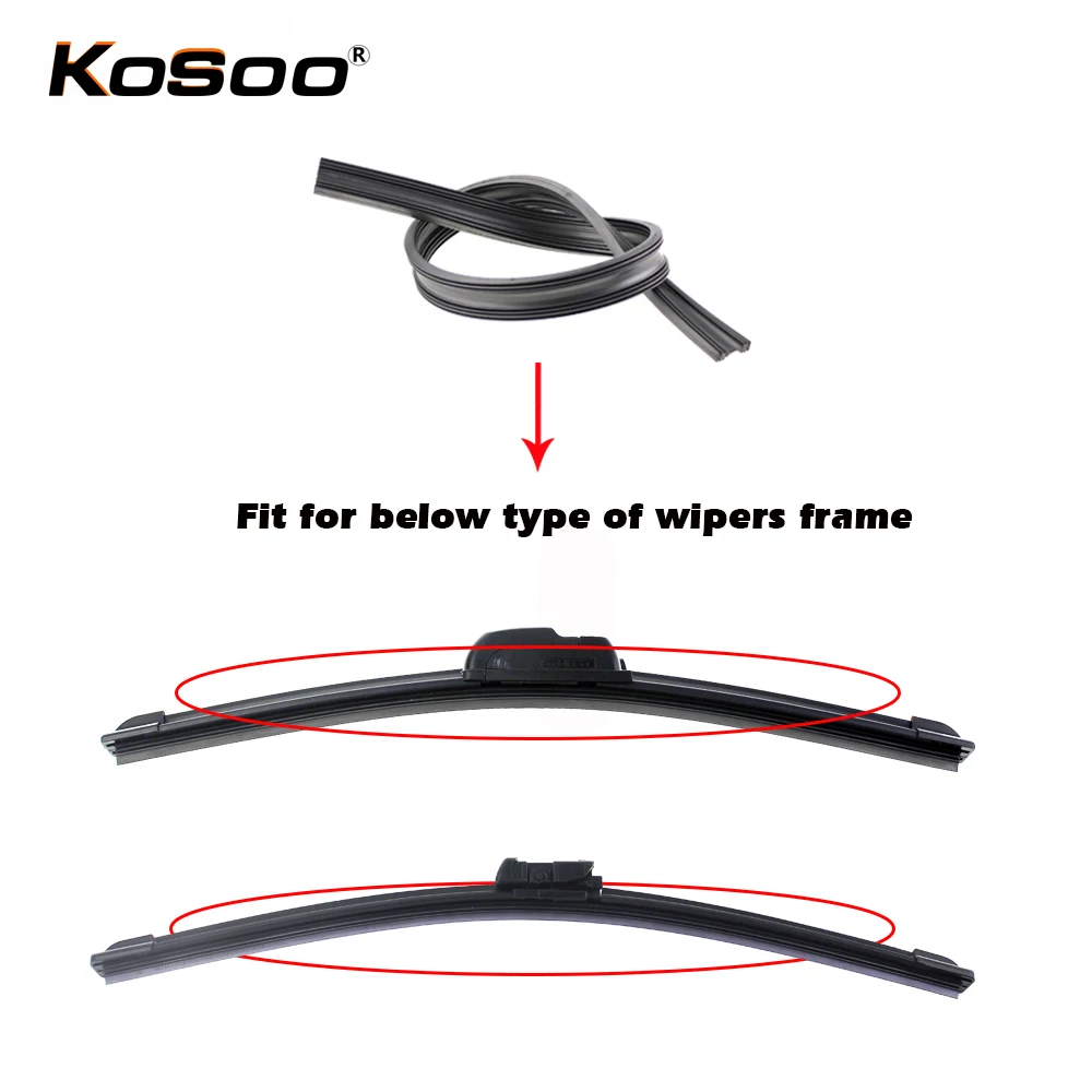 KOSOO 2PCS Vehicle Windshield Insert Natural Rubber Car Wiper Blade Strip (Refill) 6mm 26\