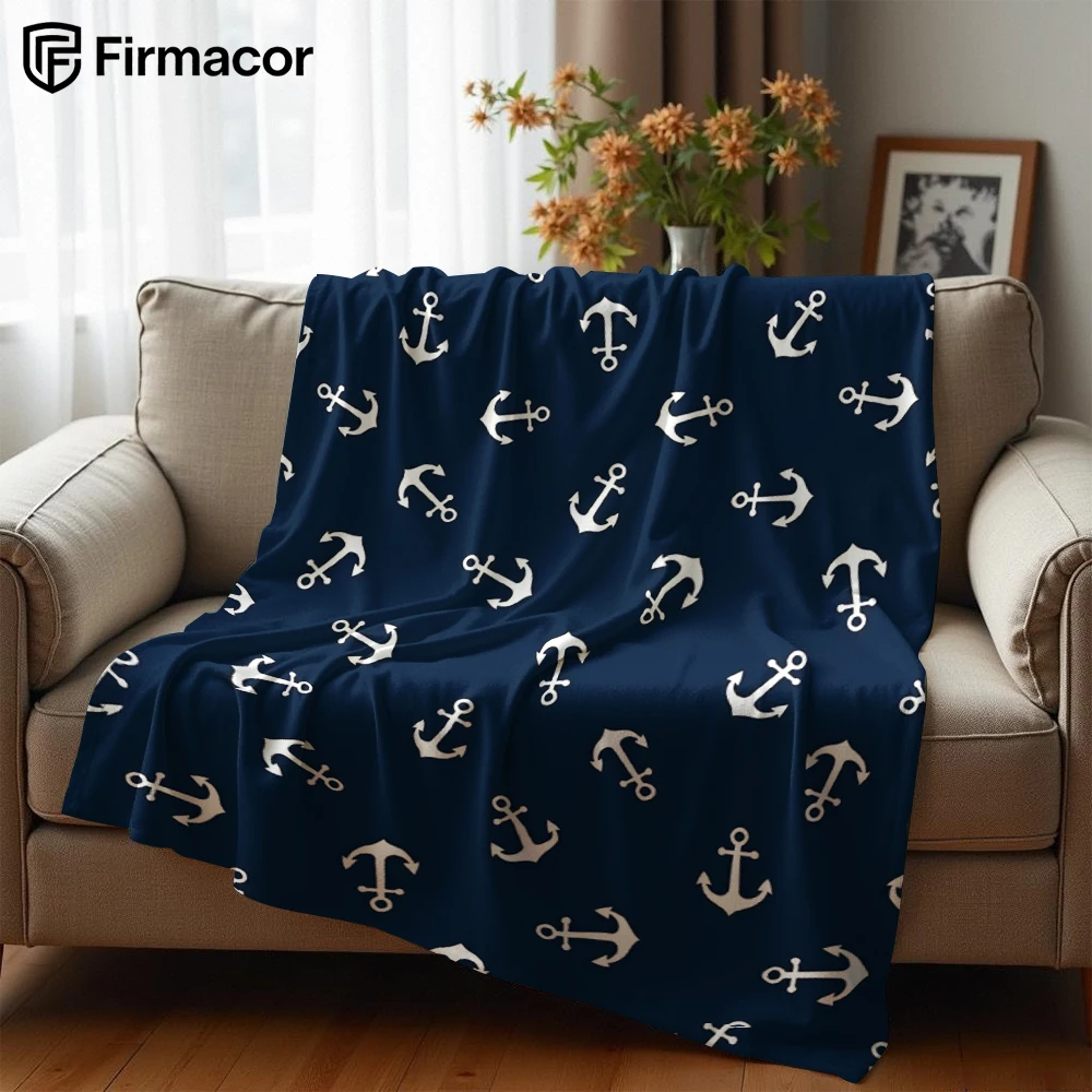 Navy Anchor Ultra Soft Sherpa Fleece Blanket Fluffy Warm Halloween Cozy Throw for Sofa Couch Bedroom Gift All season
